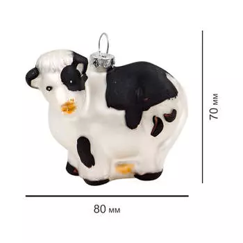 Украшение елочное Европа в виде коровы 8*6*7см белый/черный стекло sy190265