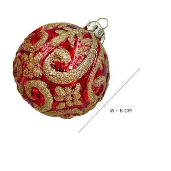 Украшение елочное европа в виде шара 8см красный+золотой стекло sy21blq-g017