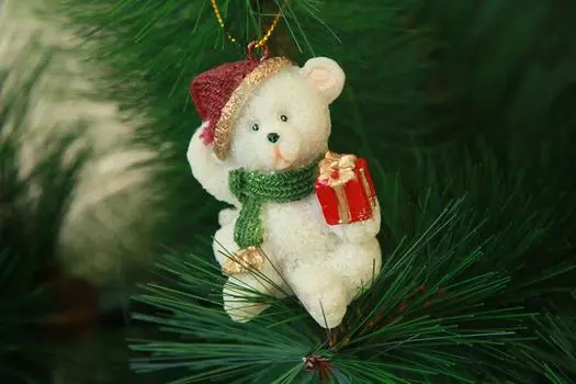 Украшение елочное мишка белый 6,5см полирезина