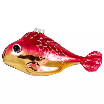 Украшение елочное рыбка 10*3*5см красно-золотой sy08284