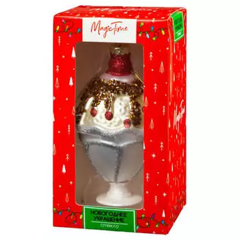 Украшение новогоднее магик тайм десерт мороженое из стекла 6.5 x6.5 x12 см 86668
