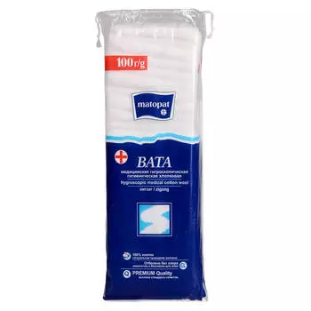 Вата медицинская Matopat 100г 100% хлопок зиг-заг