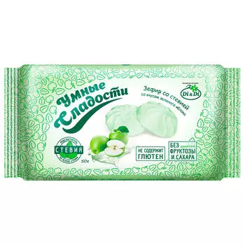 Зефир Умные сладости со вкусом зеленого яблока со стевией б/с 50г