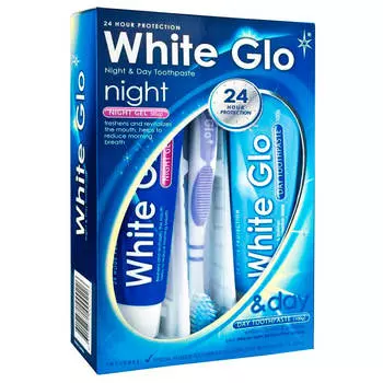 Зубная паста White glo 100 мл дневная+ночной гель White glo 85 мл+зубная щетка