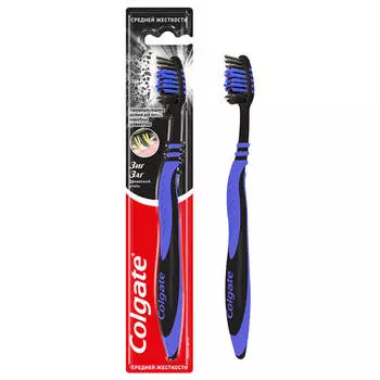 Зубная щетка Colgate Зиг Заг с древесным углем многофукциональная, средней жесткости