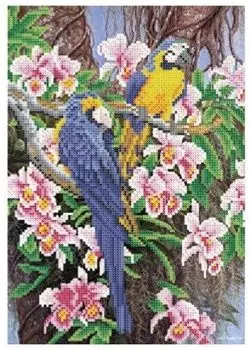 Алмазная мозаика "Попугаи в цветах"