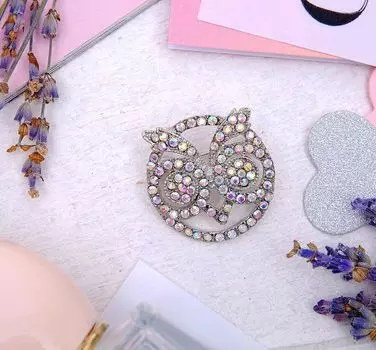 Брошь "Филин", радужная, в серебре