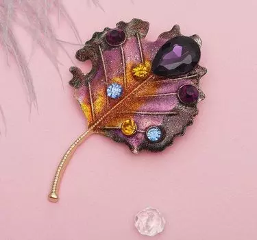 Брошь "Лист яркий", разноцветная в золоте