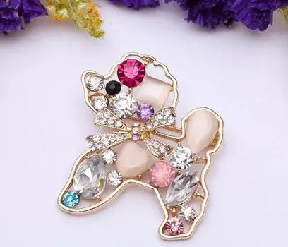 Брошь "Пудель", разноцветная в золоте