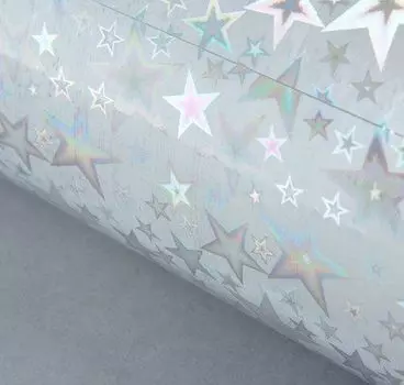 Бумага упаковочная голография "Звезды на серебре"