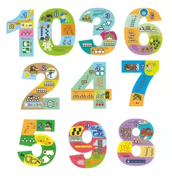 Двухсторонние цифры от 0 до 9 с развивающими заданиями, примерами, прописями