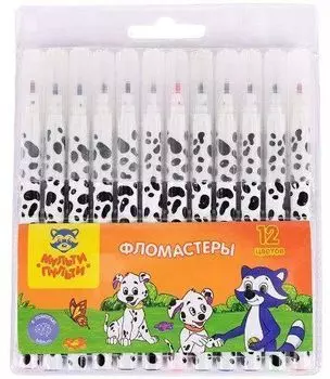 Фломастеры "Енот и далматинцы", смываемые, 12 цв.