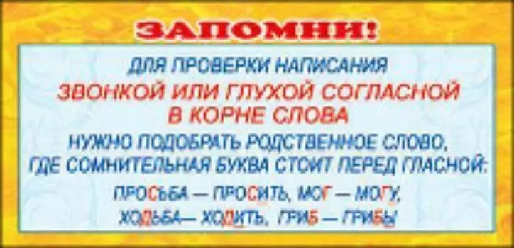 Карточка. Запомни "Для проверки написания звонкой или глухой"