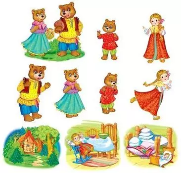 Комплект вырубных мини-плакатов "Герои сказки "Три медведя", 10 шт.