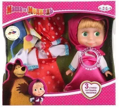 Кукла "Маша и Медведь", озвученная, 3 комплекта одежды
