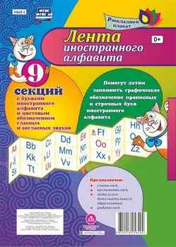Лента иностранного алфавита: с буквами иностранного алфавита и цветовым обозначением гласных и согласных звуков из 9 секций