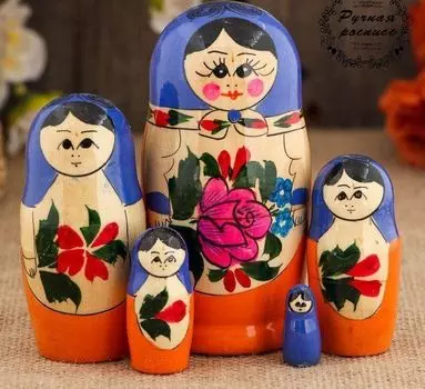 Матрёшка "Семёновская", голубой платок, 5-кукольная