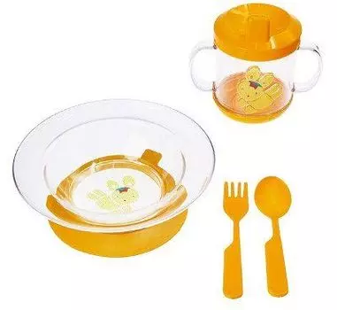 Набор детской посуды, 4 предмета, желтый