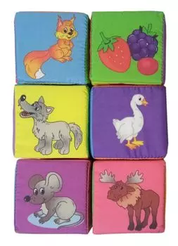 Набор кубиков "Животные и их питание": 6 кубиков (7х7х7 см)