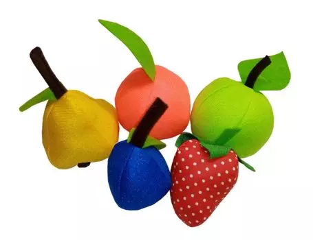 Набор мягконабивных игрушек "Фруктовое ассорти": в комплекте 5 штук: груша, яблоко, апельсин, слива, клубника
