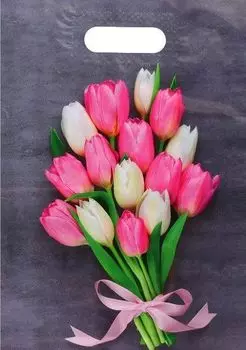 Пакет полиэтиленовый с вырубной ручкой "Тюльпаны"