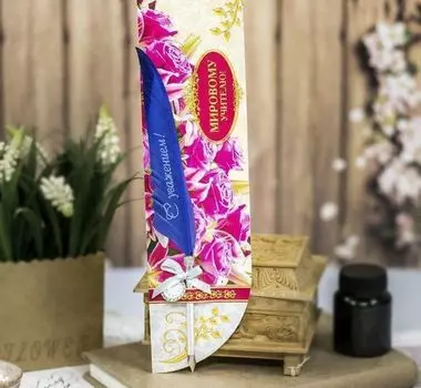 Перо для письма подарочное "Мировому учителю!"