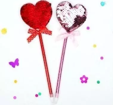 Ручка "Сердечки" с пайетками, микс