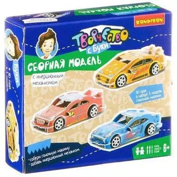 Сборная 3D модель Bondibon "Гоночная машина с инерционным механизмом", красная