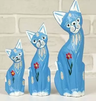Сувенир "Кошки синие в цветочках", 3 шт.