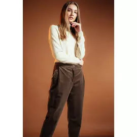 Брюки Черешня из вельвета коричневого цвета с защипами (38-40)