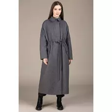 Пальто Черешня с кулиской и вертикальным карманом серое на утеплителе (38-42)