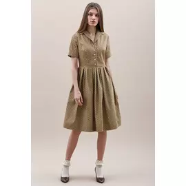 Платье Черешня бежевое в звездочку с отрезной юбкой в складку (40-42)