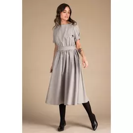 Платье Черешня из хлопка и льна серого цвета с открытой спиной (42-44)