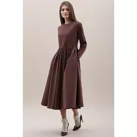 Платье Черешня кофейное из микровельвета с отрезной по линии талии юбкой в сборку (42-46)