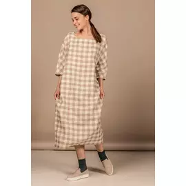 Платье Черешня свободного кроя в клетку изо льна (40-46)