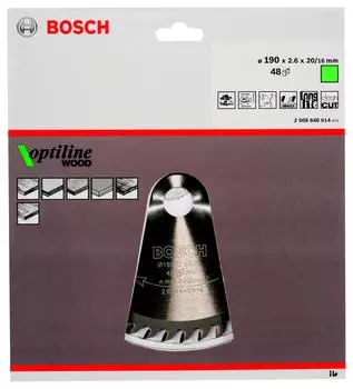 Диск пильный твердосплавный Bosch Ф190х20мм 48зуб. (optiline wood 2.608.640.614)