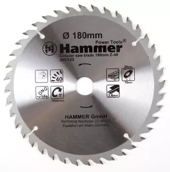 Диск пильный твердосплавный Hammer Ф180х20мм 40зуб.