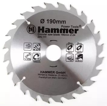 Диск пильный твердосплавный Hammer Ф190х30мм 24зуб.
