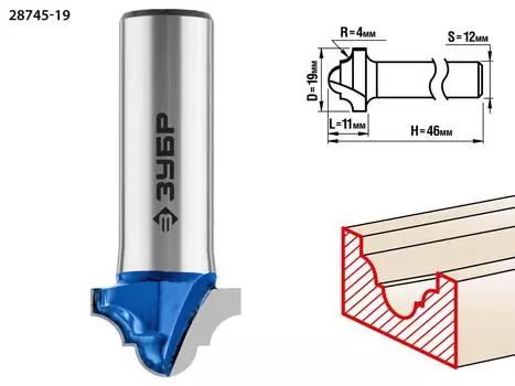 Фреза ЗУБР Ф19мм s12мм i11мм (28745-19)