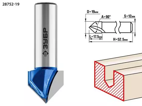 Фреза ЗУБР Ф19мм s12мм i17.5мм (28752-19)
