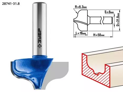 Фреза ЗУБР Ф31.8мм s8мм i16мм (28741-31.8)