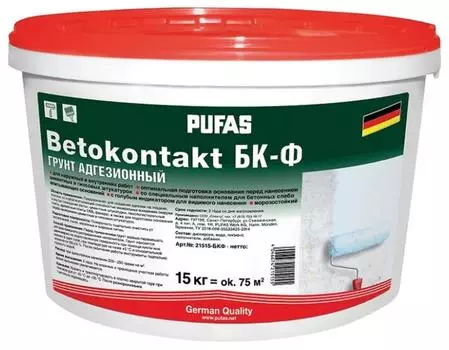 Грунтовка Pufas Бетоконтакт БК для внутренних работ 15кг для повышения адгезии, мороз.