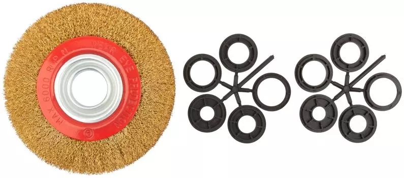 Кордщетка Fit плоская 150мм для шлиф.машины гофрированная латунированная сталь (39015)