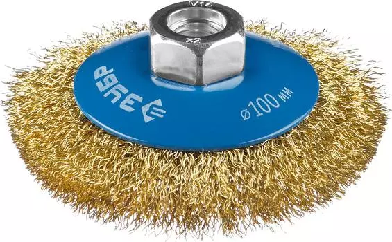 Кордщетка ЗУБР тарелка 100мм для УШМ гофрированная латунированная сталь (35267-100_z02)