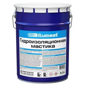 Мастика Bitumast 5л гидроизоляционная, металлическое ведро