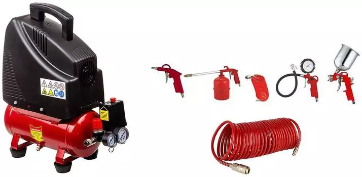 Набор Elitech Компрессор КПБ 190/6+ОН +Шланг спиральный 0704.011500 +Набор пневмоинструмента 0704.011900