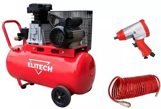 Набор Elitech Компрессор КПР 50/360/2.2 +Шланг спиральный 0704.011500 +Гайковерт пневматический ударный 0704.012700