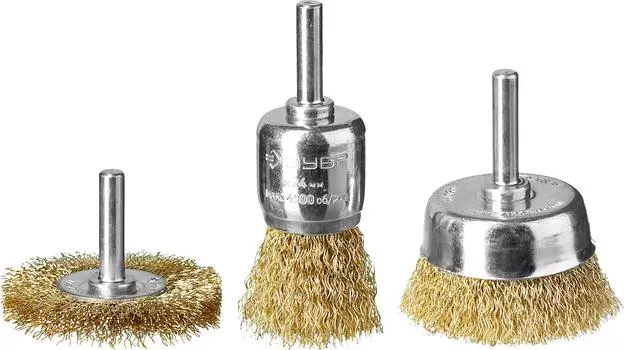 Набор кордщеток ЗУБР 3шт. для дрели гофрированная латунированная сталь (3530-h3_z02)