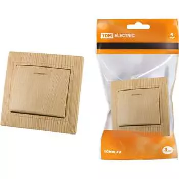 1-клавишный выключатель TDM ELECTRIC с подсветкой ЭКО 10А, сосна, Таймыр SQ1814-0204