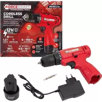 Аккумуляторная дрель шуруповерт Forcekraft FK-CDA12V Li-ion